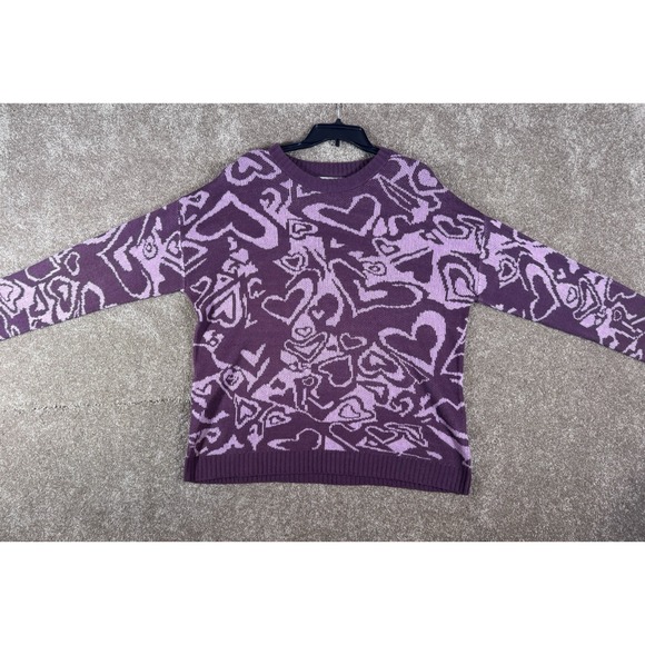 just polly Sweaters - Just Polly Juniors' Crewneck Hearts Sweater Plum/Mauve Size XL